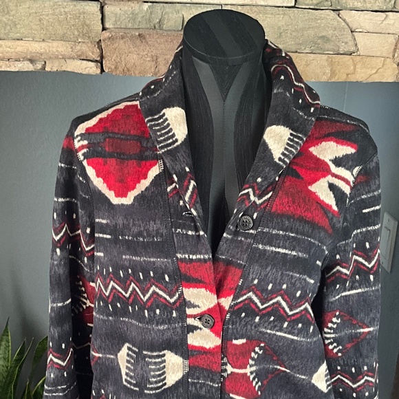 Lauren Ralph Lauren Cowgirl Western Fleece Jacket Cardigan Sweater Soft Black L - Picture 2 of 7